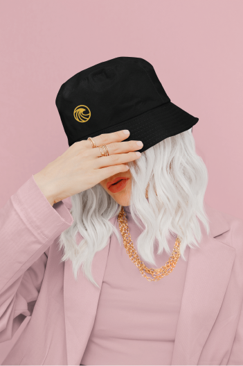 bucket hat in black, made from recycled polyester