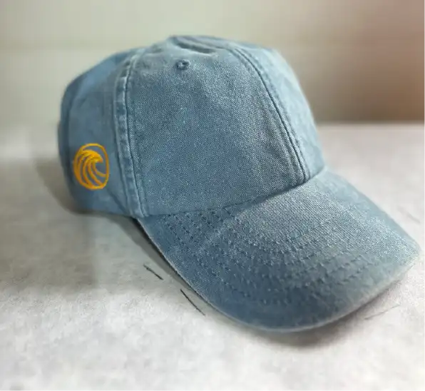 Lusty Waves - Newquay based brand. Vintage Light Denim low profile vintage cap with embroidered logo.