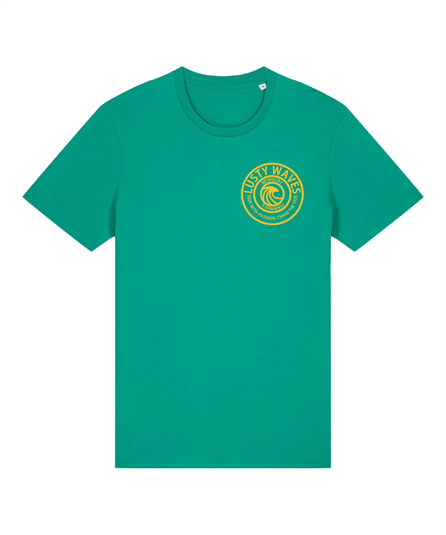 Go green T-shirt displaying Lusty Waves logo on front