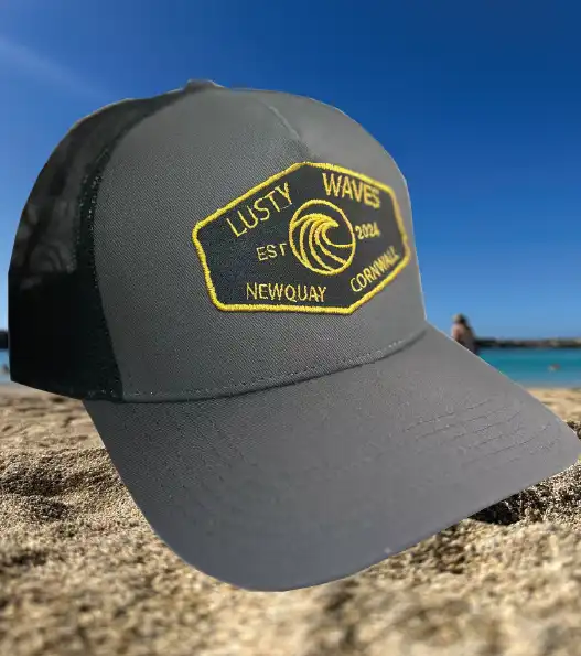 Lusty Waves - Newquay based brand. Grey and black Trucker cap with embroidered patch