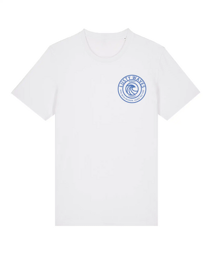 White unisex T-shirt featuring Lusty Waves front logo